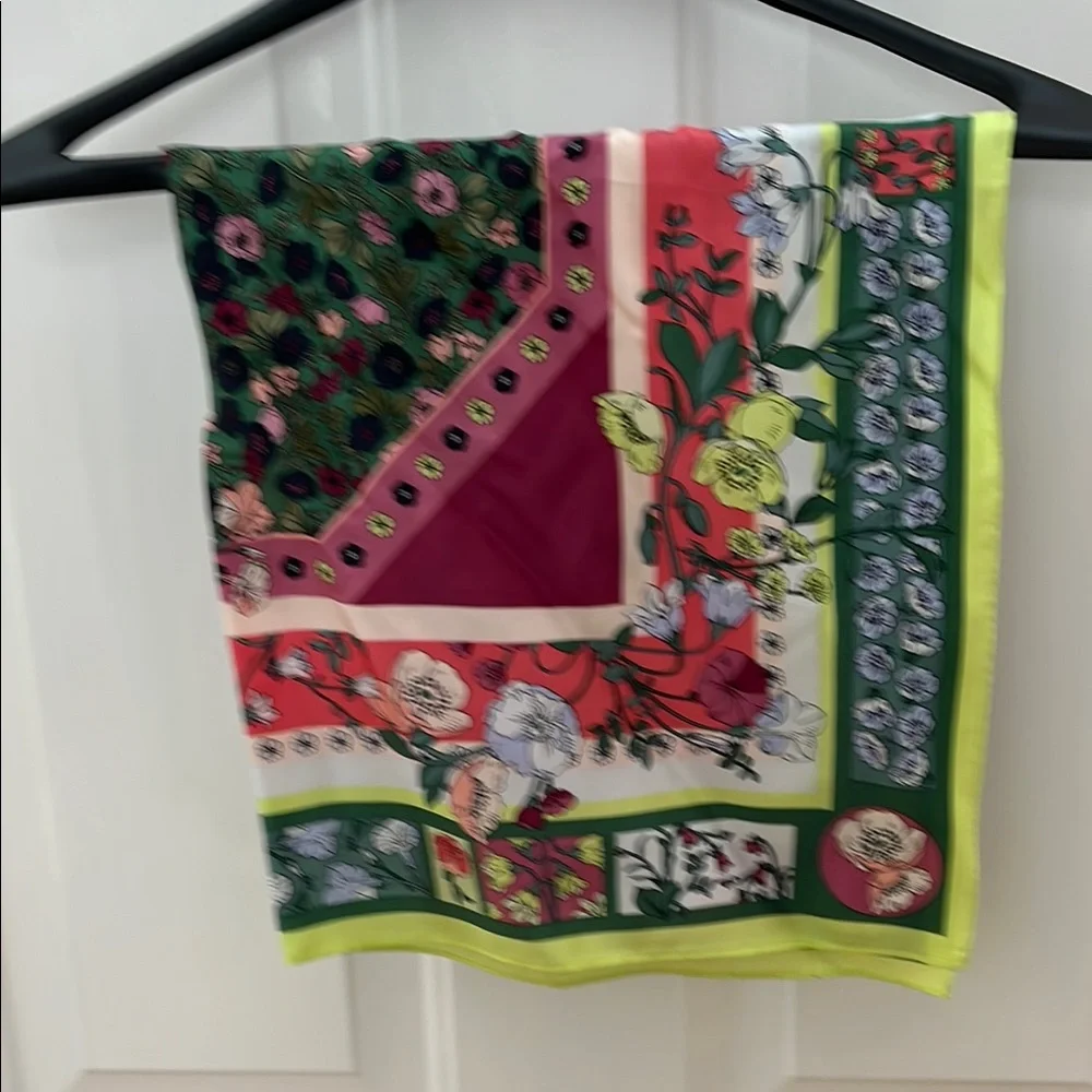 Floral Multicolor Square Silk Scarf - Picture 1 of 2
